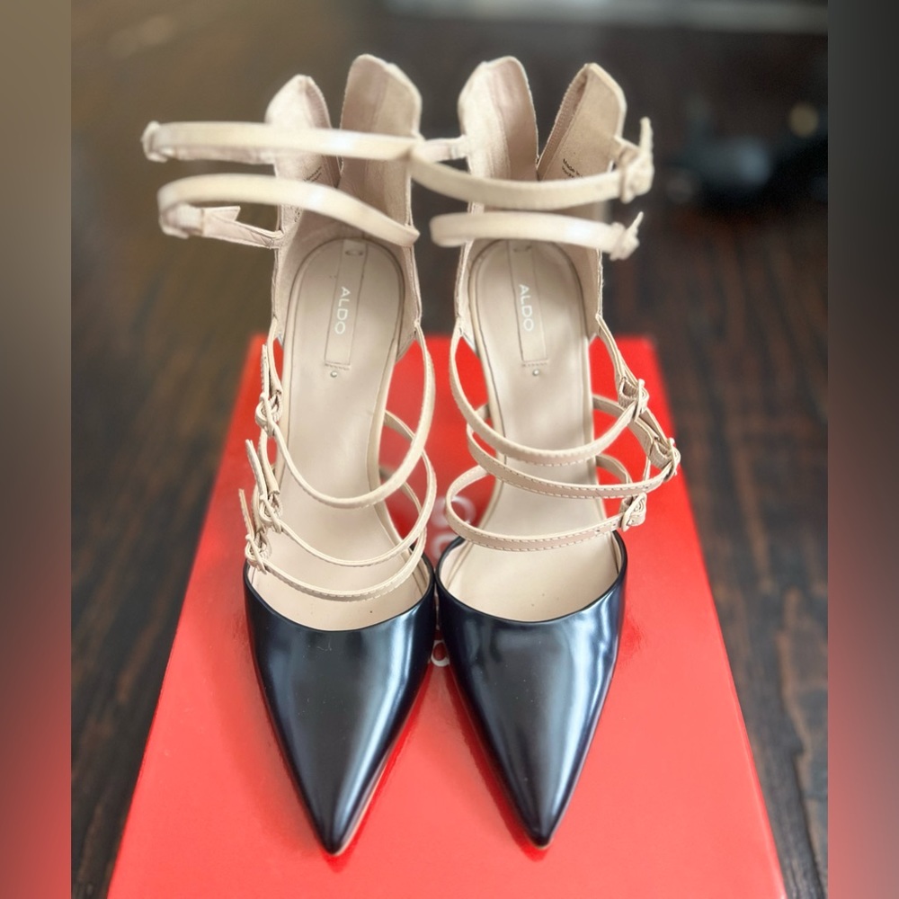 Aldo Black and Nude Buckle Up Stiletto